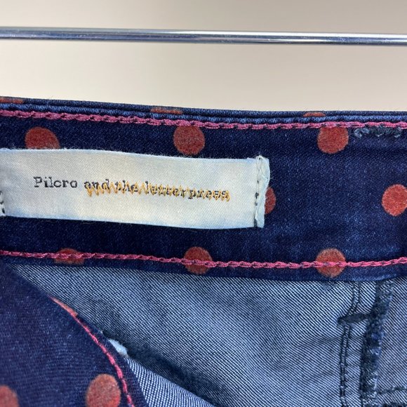 PILCRO & The LETTERPRESS dark navy stretch denim skirt w/ fuzzy polka dots SZ 28 - Picture 7 of 14